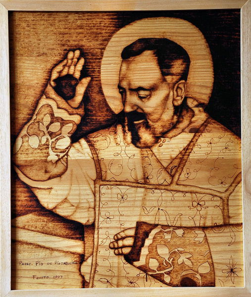 Cambio cuadro pirograbado del Padre Pío de Pietrelcina (49x50 cm) 