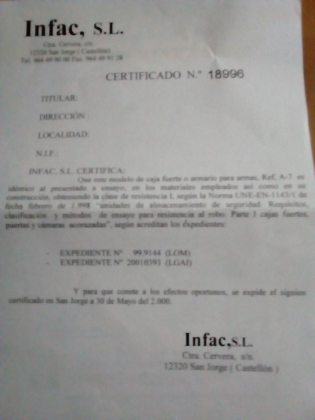 Armero INFAC con capacidad para 6 armas largas 