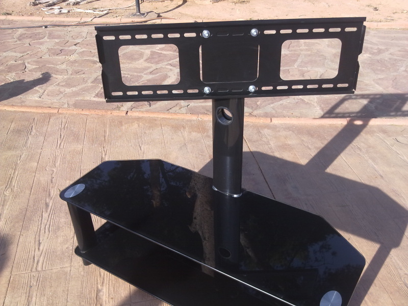 mesa tv cristal negro con soporte pantalla