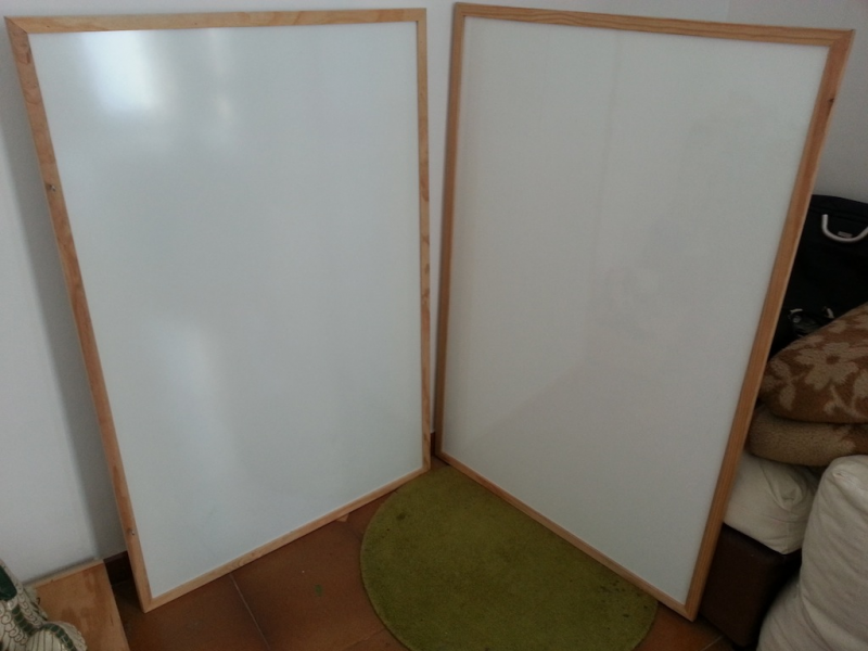 2 Pizarras blancas tipo Velleda (Vileda) 90 cm x 120 cm