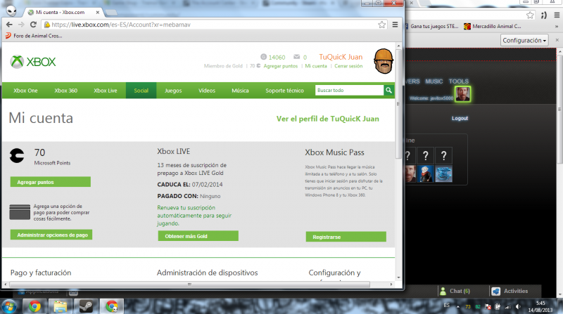 Cuenta de Xbox Live con Gold y arcades
